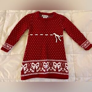 Red Knit Dress with Tiny White Hearts and Bells